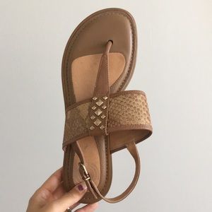 Nurture | Elyza Tan Leather Gold Studded Strap Sandals